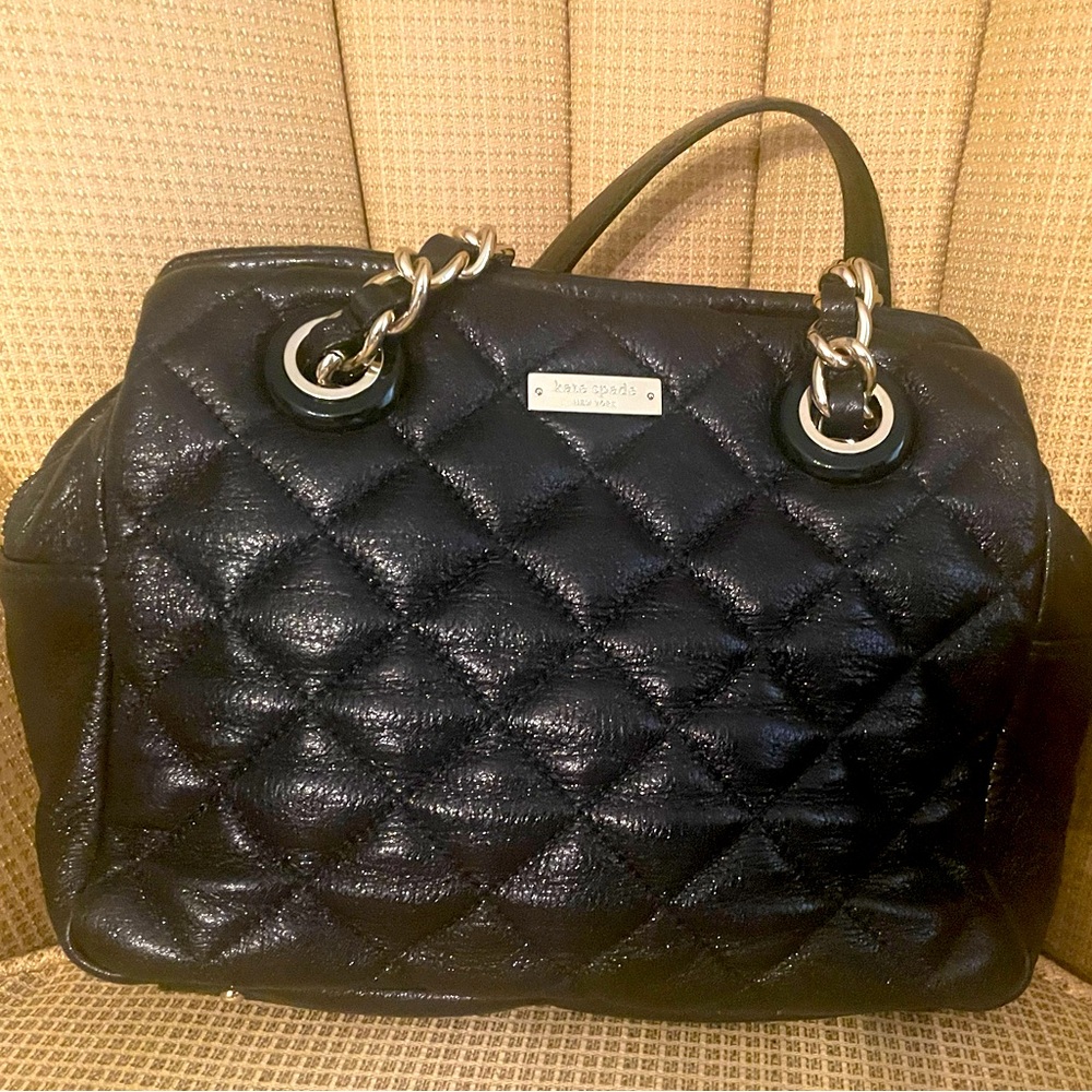 Kate Spade GOLD COAST Black quilted gold chain handbag